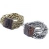 Mehrreihiges Perlen Armband mit Holzverschluss – gold- und bronzefarben